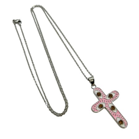 necklace steel silver pink smalto with pink eye1